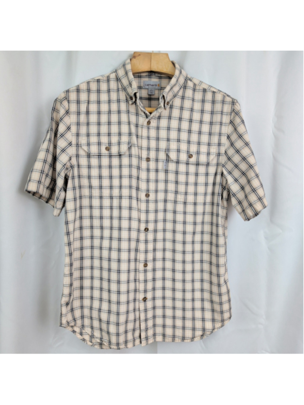 Men's Carhartt Cotton Short Sleeve Button Down Collar Plaid Shirt Large